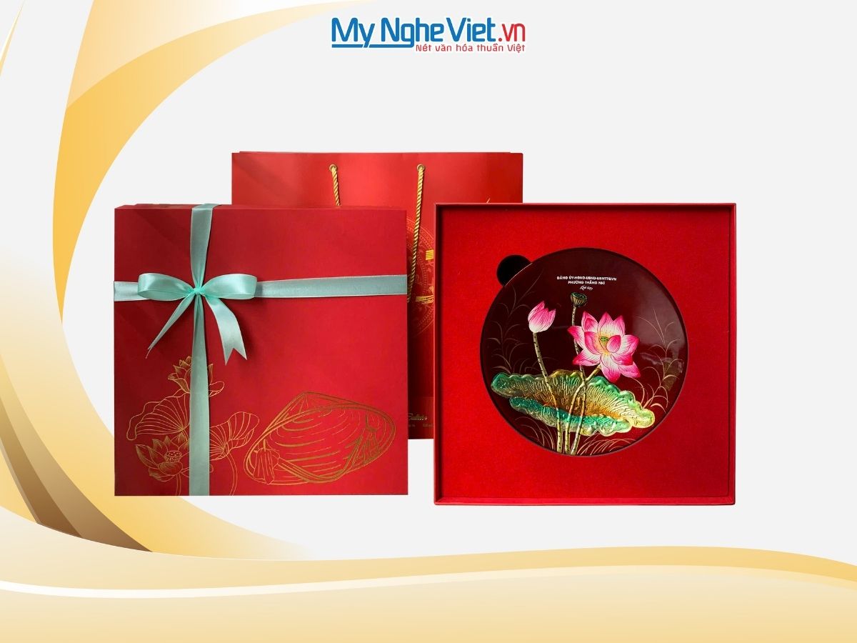 Quà Tặng Đại Hội, Tranh Sơn Mài Hoa Sen, Tranh Đĩa Sơn Mài